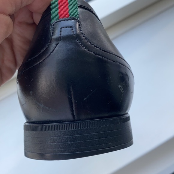 Gucci Men’s Black Leather Horsebit Loafer with Signature Gucci Stripes at Ankle main image 5